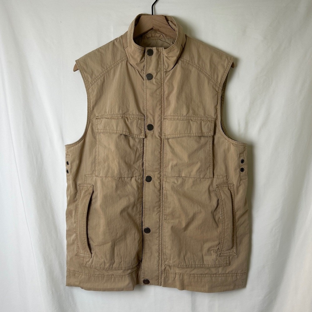 Eddie Bauer Mens Travex Ripstop Utility Safari Fishing Vest Size M Khaki Tan